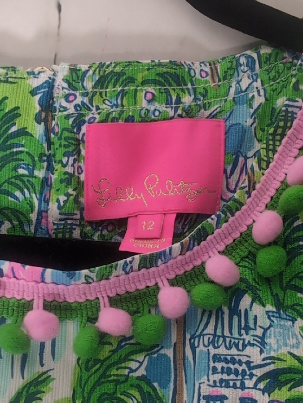 Lilly Pulitzer Green and Pink Tropical Pom-Trim Dress - Picture 4 of 6